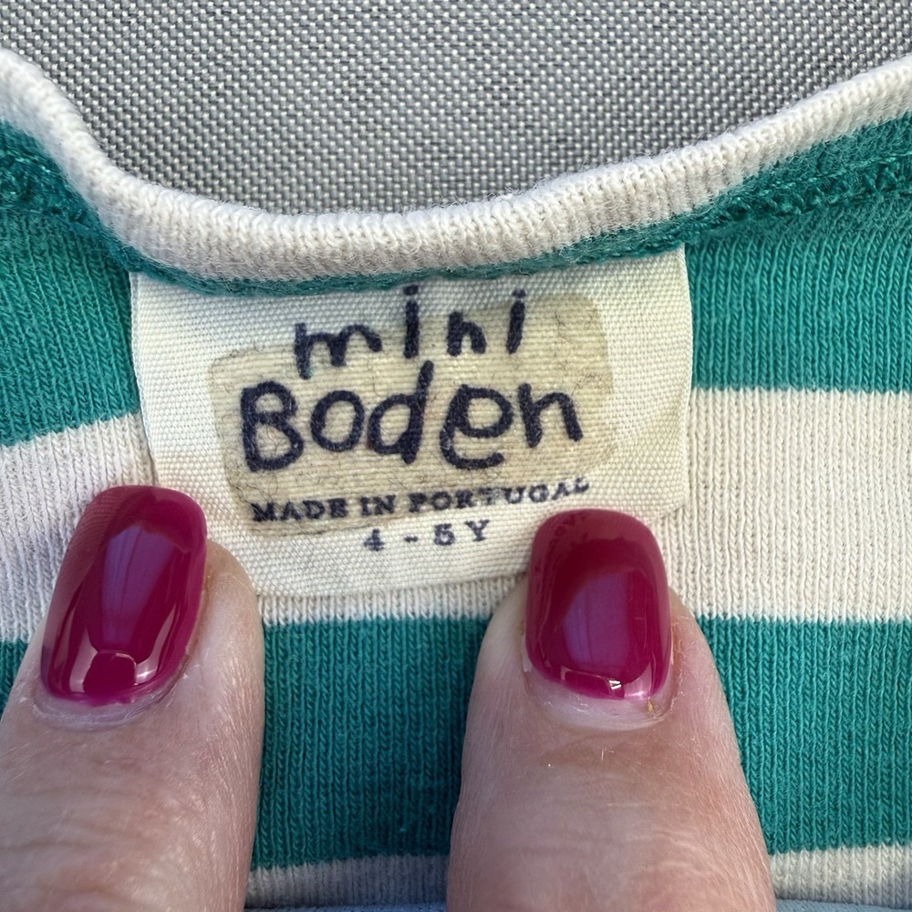 Mini Boden Green Stripe Bird Shirt Size 4-5 Year Appliqués Excellent Condition - Picture 4 of 5